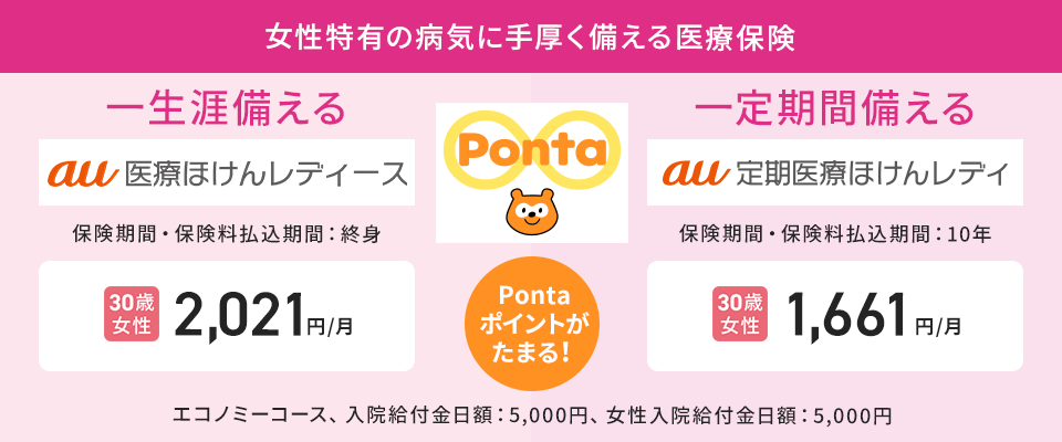 終身医療保険（au医療ほけんレディース）・定期医療保険（au定期医療ほけんレディ）