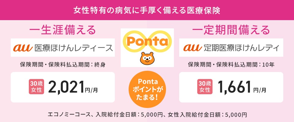 終身医療保険（au医療ほけんレディース）・定期医療保険（au定期医療ほけんレディ）