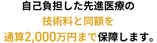 自己負担した先進医療の技術料と同額を通算2,000万円まで保障します。