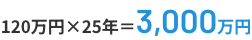 120万円×25年＝3000万円