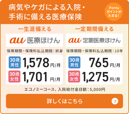 終身医療保険（au医療ほけん）・定期医療保険（au定期医療ほけん）