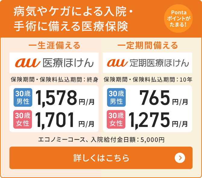 終身医療保険（au医療ほけん）・定期医療保険（au定期医療ほけん）