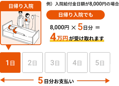 日帰り入院。5日分お支払い