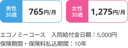 30歳の月額保険料例保険期間・保険料払込期間10年