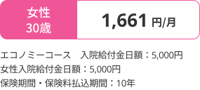 30歳女性の月額保険料例保険期間・保険料払込期間10年